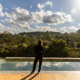 piscina, suspensa, deck, vista panoramica