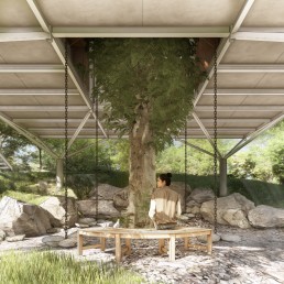 projeto, arquitetura, casa, suspensa, estrutura metalica, arvore no centro